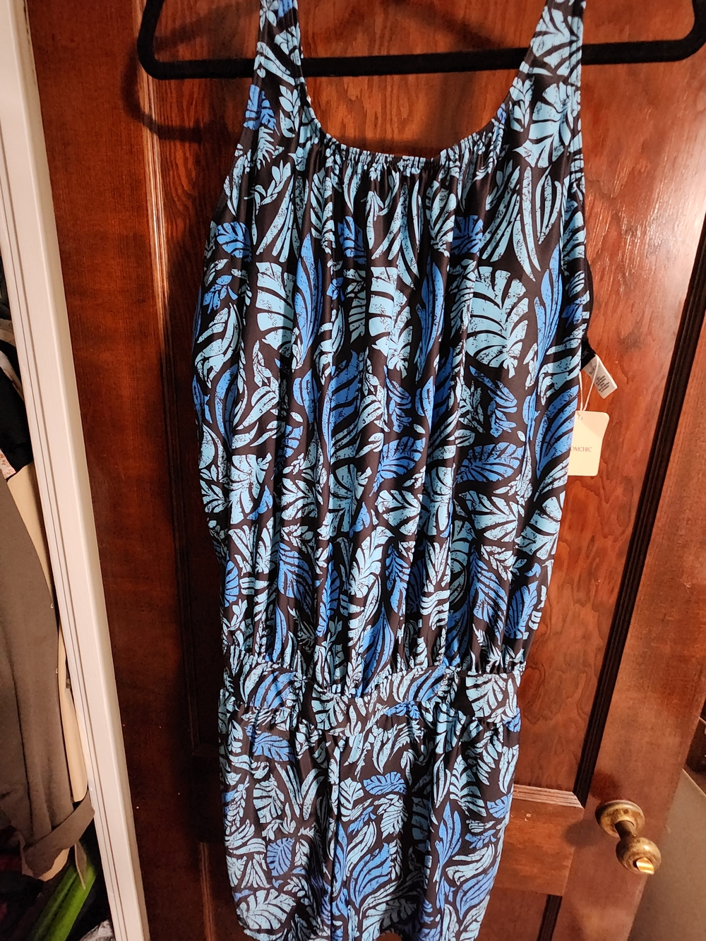 BloomChic Blue and Black Leaf-Print Women’s Swim Romper